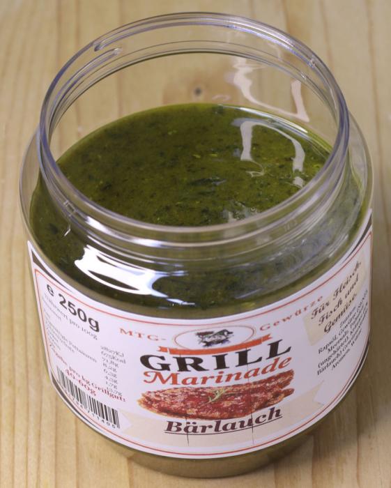 Marinade Bärlauch kaufen ✓ Würzige Grillmarinade mit feinem Bärlaucharoma. Ideal für Lamm, Schweinefleisch, Geflügel, Fisch und Gemüse.